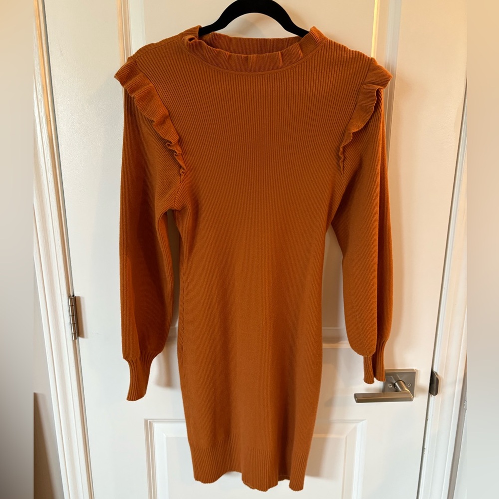 Orange Ruffle Sweater Dress
